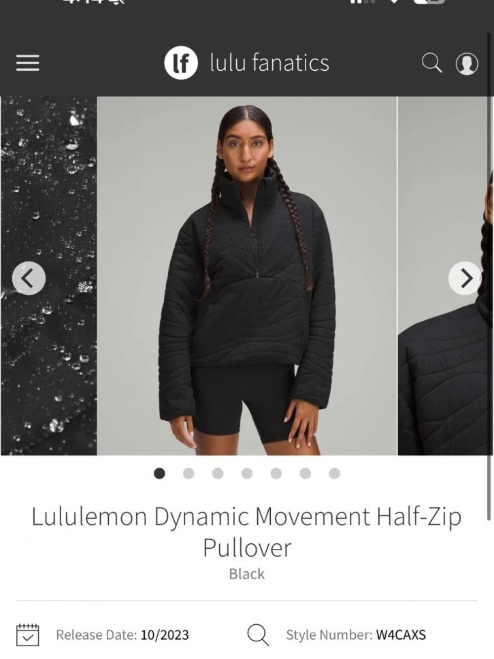 Lululemon Dynamic Movement Black Quilted Half-Zip Pullover Size 8